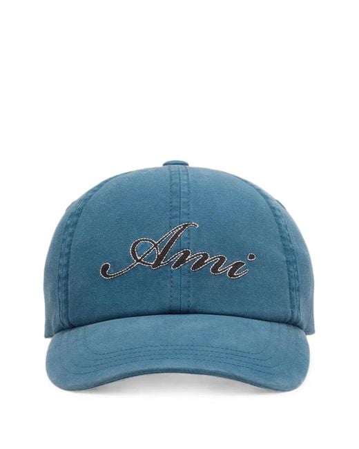 AMI Blue Cotton Cap With Embroidery