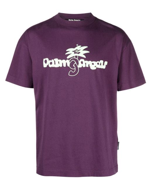 Palm Angels Purple Crew Neck T -shirt Mit Logo voor heren