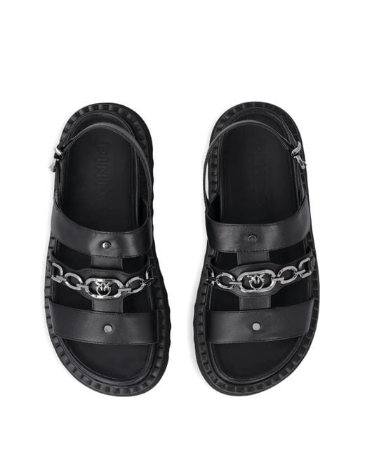 Pinko Black Leather Sandals With Chain