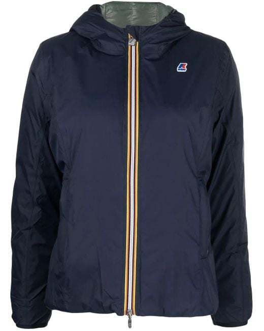 K-Way Blue Stripe-Detail Hooded Down Jacket
