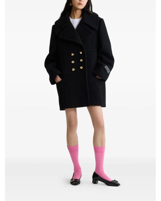 Patou Black Double-Breasted Wool Blend Coat