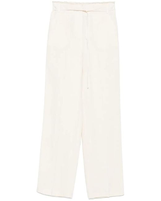 Patrizia Pepe White Wide-Leg High-Waist Pants With Drawstring Closure