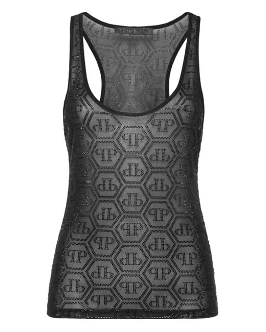 Philipp Plein Monogram Strass タンクトップ Black