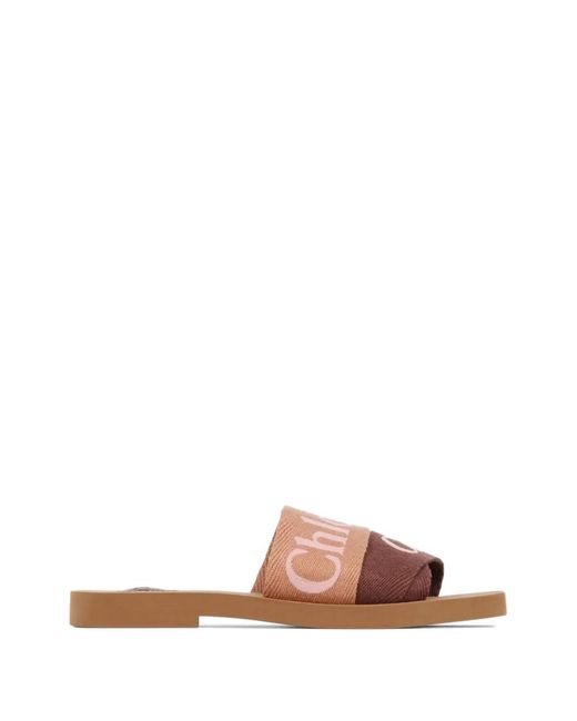 Chloé Pink Sandales Woody À Logo Brodé