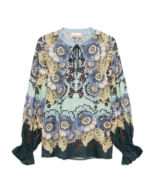 Blusa Madalena con motivo floral ALÉMAIS de color Blue