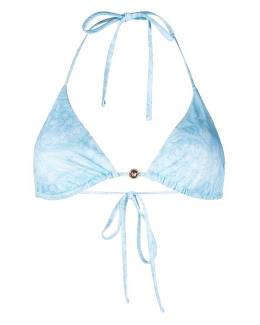 Versace Blue Barocco Print Bikini Top