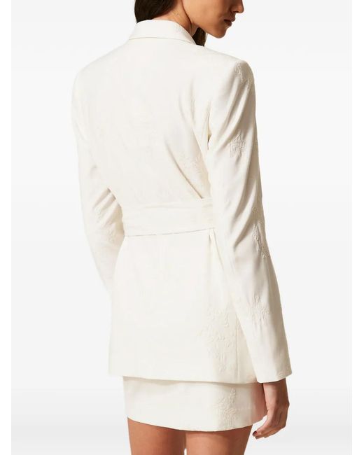 Twinset White Embroidered Belted Blazer