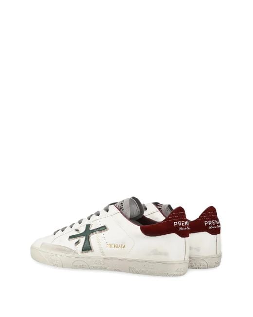 Premiata White Steven Logo-Embellished Leather Sneakers for men