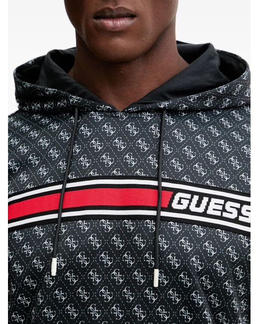 Guess Gray Patterned Hooded Hoodie for men