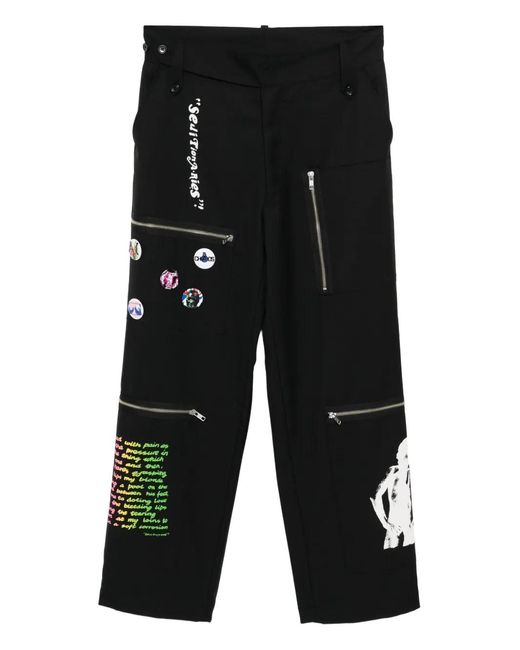 Kidill Black Graphic-Print Straight-Leg Pants for men