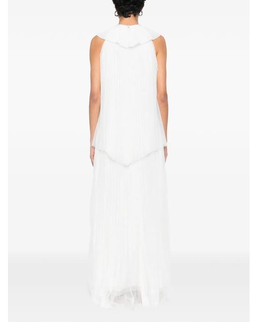 Fabiana Filippi White Pleated Layered Maxi Dress