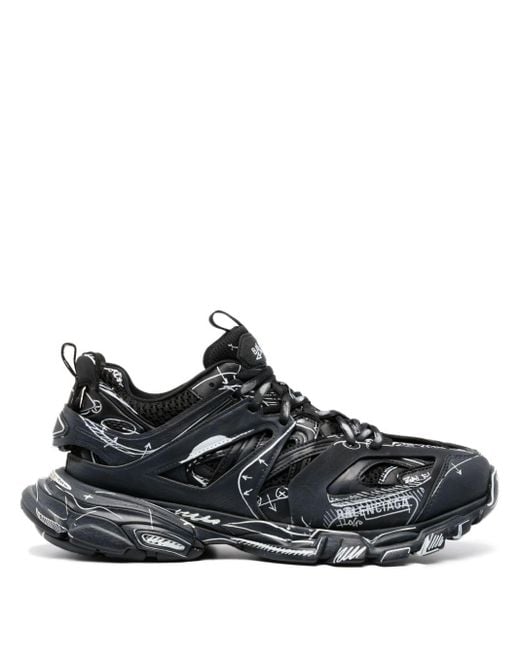 Balenciaga Black Track Sketch-print Panelled Sneakers for men