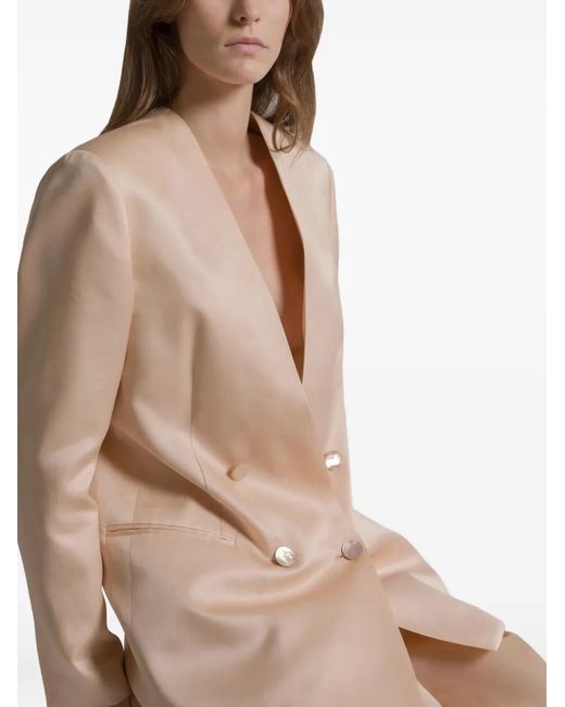 Alberta Ferretti Natural Double-Breasted Silk Blazer
