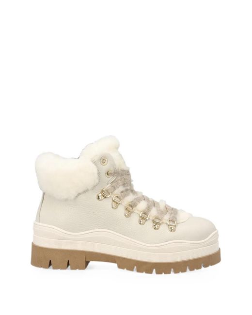 Bogner White Arosa 4 B Shearling-Trim Lace-Up Ankle Boots