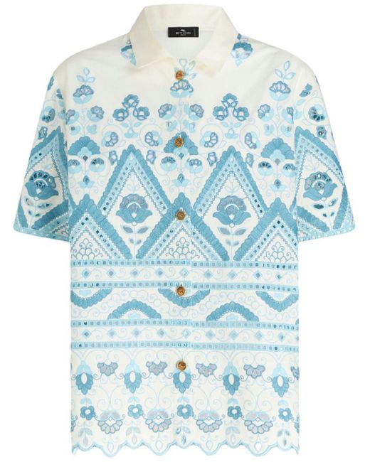Etro Blue Broderie-anglaise Cotton Shirt