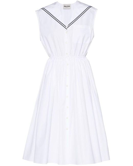 Miu Miu White Sailor Poplin Midi Dress