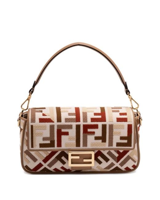 Fendi Metallic Medium Baguette Ff-Motif Shoulder Bag