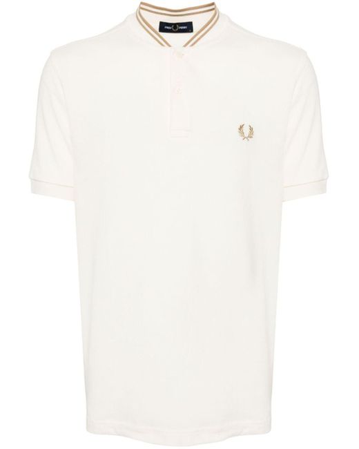 Fred Perry White Band-Collar Polo Shirt for men