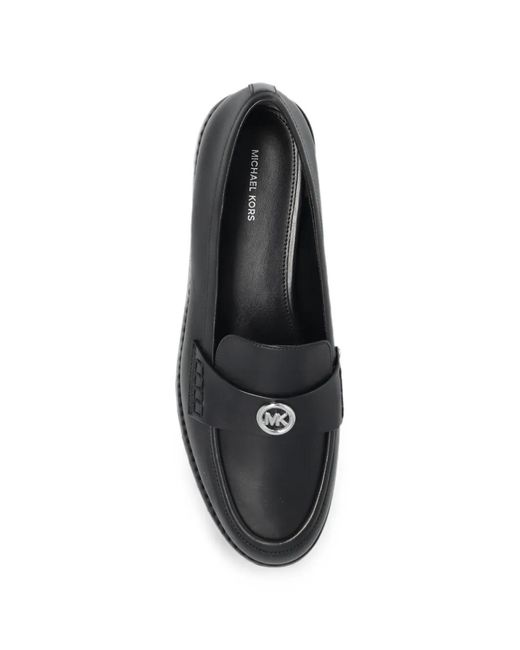MICHAEL Michael Kors Black Logo-Plaque Leather Ballet Flats