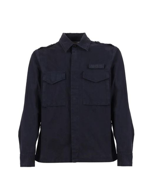 Aspesi Blue Epaulette-Detail Flap-Pocket Shirt for men