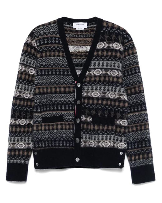 Cardigan Fair Isle di Thom Browne in Black da Uomo
