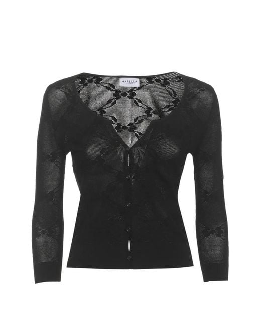 Marella Black Mlssabbia Floral-Embroidered V-Neck Cardigan