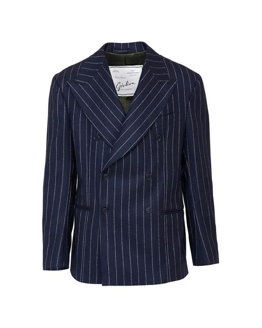 Giuliva Heritage Blue Striped Double-Breasted Blazer for men