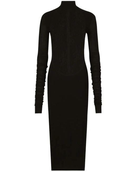 Dolce & Gabbana Black Midi Lace-Panel Dress