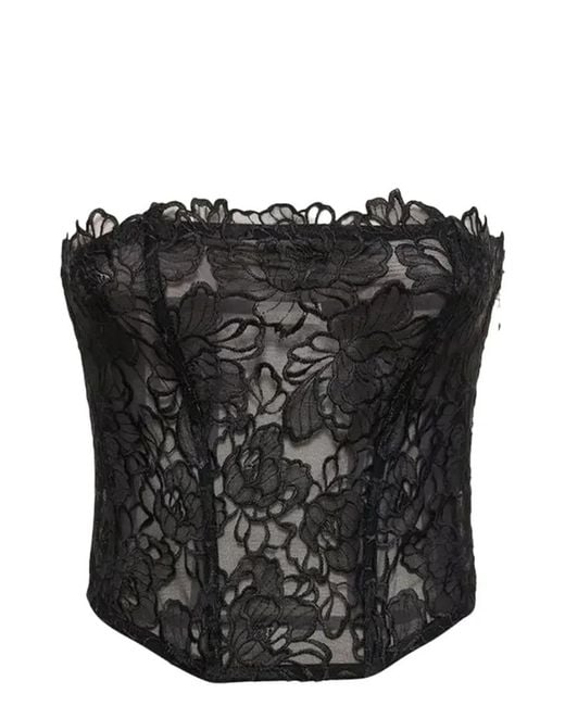 Fleur du Mal Black Whitney Embroidered Corset Top