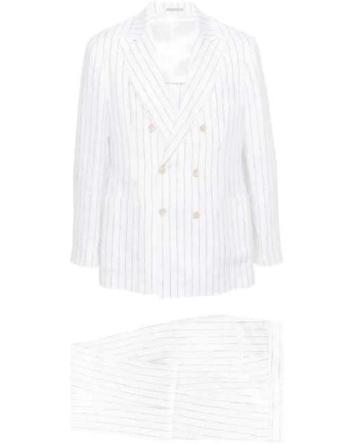 Brunello Cucinelli White Double-Breasted Linen Suit for men