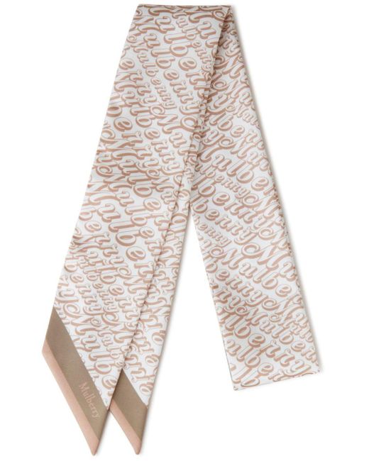 Mulberry White Logo-Print Scarf