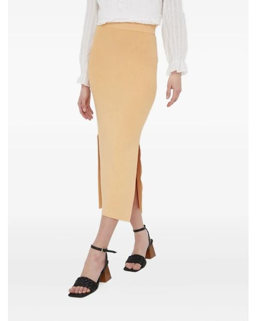 Drykorn White Ribbed Side-slit Midi Skirt