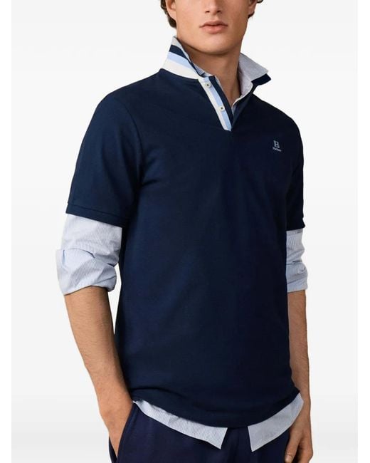 Hackett Blue Embroidered-Logo Short-Sleeve Polo Shirt for men