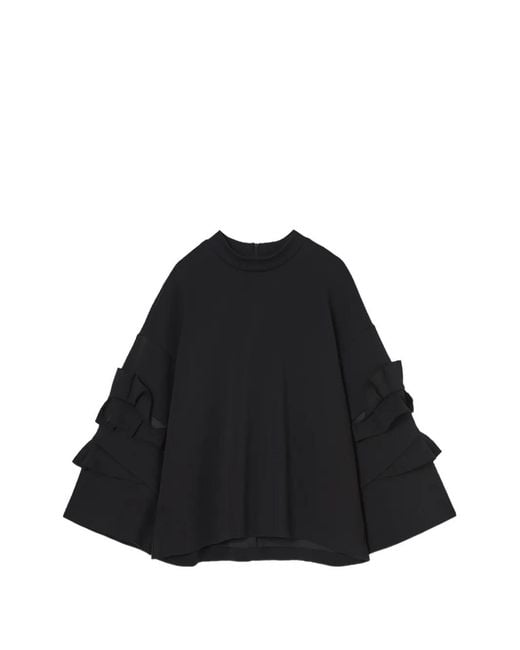 Psophia Black Ruffled-Sleeve T-Shirt