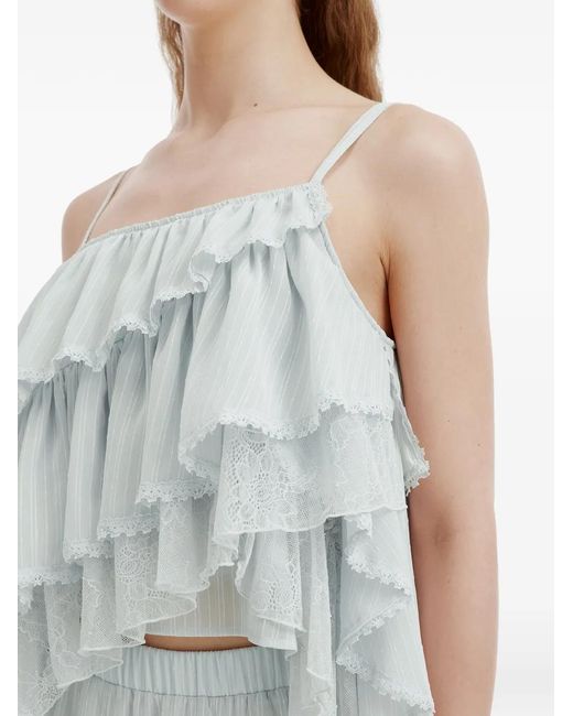 B+ AB White Ruffled Lace-Trim Dress