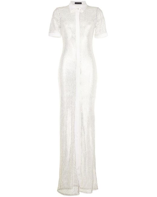 David Koma White Crystal-embellished Mesh Shirt Dress