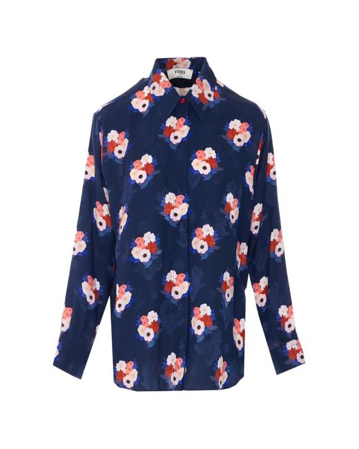 Fendi Blue Bouquet Motif Shirt
