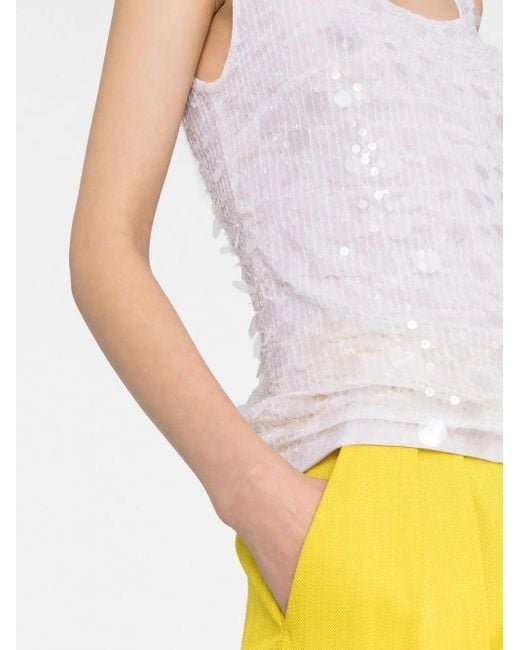 P.A.R.O.S.H. White Sequin-Embellished Tank Top
