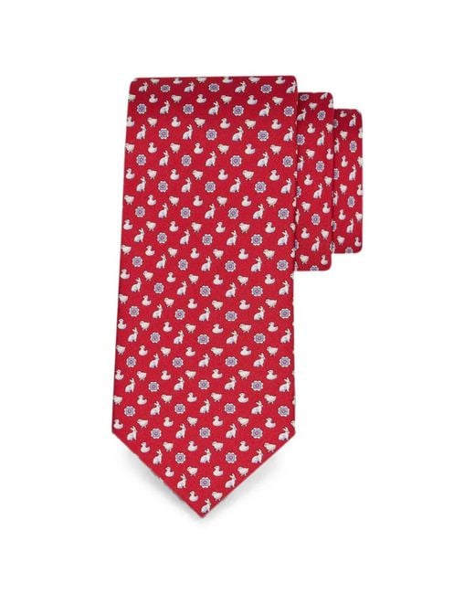 Ferragamo Red Charms-Print Silk Tie for men