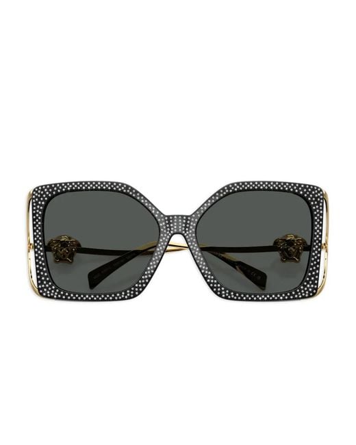Versace Black Crystal-Embellished Square-Frame Sunglasses
