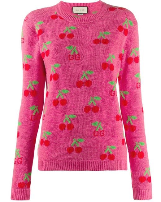 Gucci Cherry Motif Sweater in Pink | Lyst
