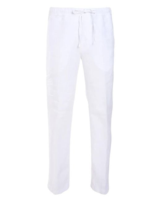 120% Lino White Drawstring-Waist Trousers for men