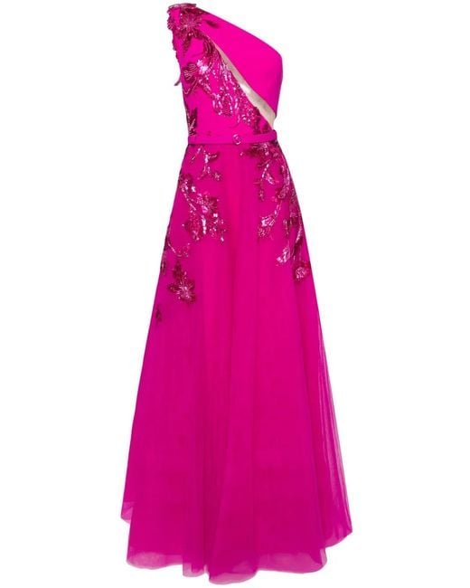 Saiid Kobeisy Pink One-Shoulder Beaded Gown
