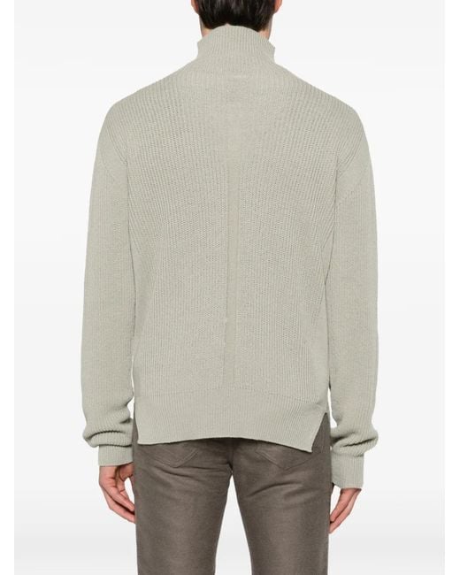 Rick Owens White Ribbed High-Neck Sweater for men
