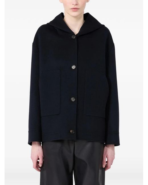 Max Mara Blue Hooded Virgin-Wool Coat