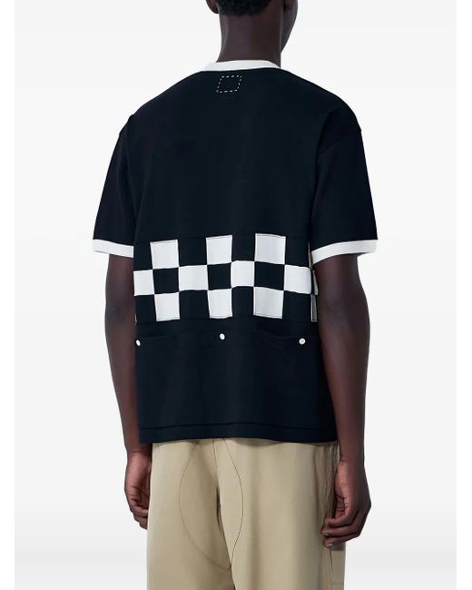 Visvim Blue Checkerboard Panel Knitted T-Shirt for men