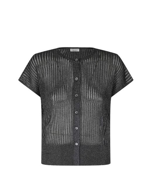 Roberto Collina Gray Ribbed-Knit Short-Sleeve Cardigan