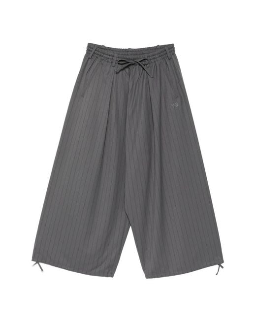 Y-3 Gray Pinstripe Drawstring Trousers