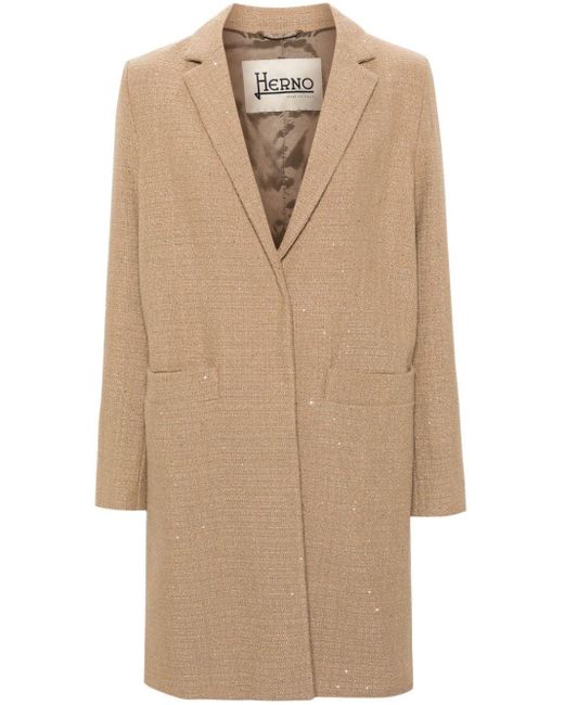 Herno Natural Sequined Single-breasted Coat