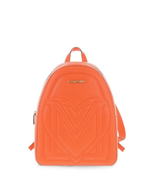 Moschino Orange Logo-Plaque Embossed-Logo Backpack